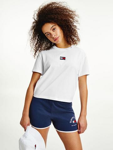 Női Tommy Hilfiger Tommy Badge Póló Fehér | HU 483BEX